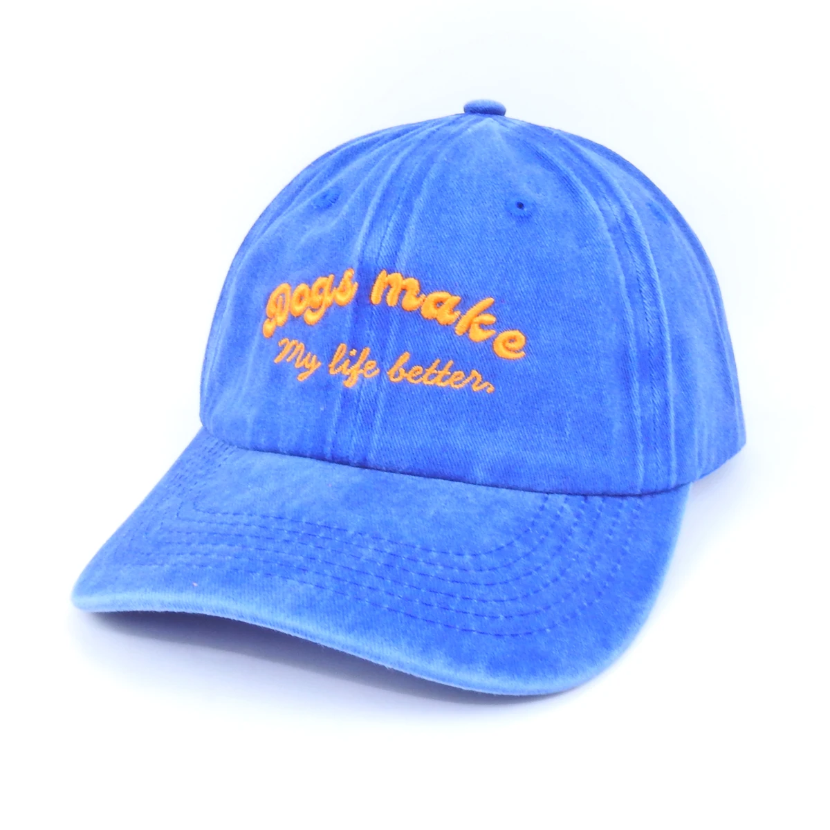 gorra-bordada-dogs-make-azul-naranja-1 Gorra Bordada "Dogs Make My Life Better" Ajustable - Imagen 1